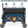 imageTimber Ridge 350L Extra Large Collapsible Folding Wagon Carts with Brake Heavy Duty Outdoor Camping Utility Wagons with Extended Height Adjustable Handle Cup Holders Side BagBlueBlue