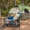 imageTimber Ridge 350L Extra Large Collapsible Folding Wagon Carts with Brake Heavy Duty Outdoor Camping Utility Wagons with Extended Height Adjustable Handle Cup Holders Side BagBlueTan