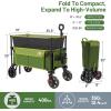 imageTimber Ridge 350L Extra Large Collapsible Folding Wagon Carts with Brake Heavy Duty Outdoor Camping Utility Wagons with Extended Height Adjustable Handle Cup Holders Side BagBlueGreen