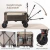 imageTimber Ridge Outdoor Collapsible Wagon with Brakes Utility Folding Cart Heavy Duty All Terrain Wheels for Shopping Camping Garden with Side Bag and Cup Holders GreyTan