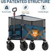 imageTimber Ridge Outdoor Collapsible Wagon with Brakes Utility Folding Cart Heavy Duty All Terrain Wheels for Shopping Camping Garden with Side Bag and Cup Holders GreyNavy