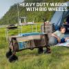 imageTimber Ridge Outdoor Collapsible Wagon with Brakes Utility Folding Cart Heavy Duty All Terrain Wheels for Shopping Camping Garden with Side Bag and Cup Holders GreyTan