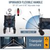 imageTimber Ridge Outdoor Collapsible Wagon with Brakes Utility Folding Cart Heavy Duty All Terrain Wheels for Shopping Camping Garden with Side Bag and Cup Holders GreyNavy