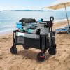 imageTimber Ridge Outdoor Collapsible Wagon with Brakes Utility Folding Cart Heavy Duty All Terrain Wheels for Shopping Camping Garden with Side Bag and Cup Holders GreyGray