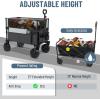 imageTimber Ridge Outdoor Collapsible Wagon with Brakes Utility Folding Cart Heavy Duty All Terrain Wheels for Shopping Camping Garden with Side Bag and Cup Holders GreyGray