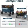 imageTimber Ridge Outdoor Collapsible Wagon with Brakes Utility Folding Cart Heavy Duty All Terrain Wheels for Shopping Camping Garden with Side Bag and Cup Holders GreyNavy