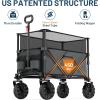 imageTimber Ridge Outdoor Collapsible Wagon with Brakes Utility Folding Cart Heavy Duty All Terrain Wheels for Shopping Camping Garden with Side Bag and Cup Holders GreyGray