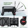 imageTimber Ridge Outdoor Collapsible Wagon with Brakes Utility Folding Cart Heavy Duty All Terrain Wheels for Shopping Camping Garden with Side Bag and Cup Holders GreyGray