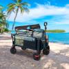 imageTimber Ridge Outdoor Collapsible Wagon with Brakes Utility Folding Cart Heavy Duty All Terrain Wheels for Shopping Camping Garden with Side Bag and Cup Holders GreyNavy