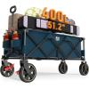 imageTIMBER RIDGE 512 Extended Collapsible Wagon Cart with Brakes and Cargo Net 350LBS Heavy Duty Foldable Utility Wagon with Adjustable Handle 400L Capacity Portable Cart for Camping Sports ShoppingBlue With Brake