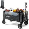 imageTIMBER RIDGE Collapsible Outdoor Folding Wagon Cart Heavy Duty Camping Patio Shopping Garden Cart with Side Bag Cup Holder GreyGray