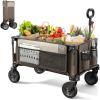 imageTIMBER RIDGE Collapsible Outdoor Folding Wagon Cart Heavy Duty Camping Patio Shopping Garden Cart with Side Bag Cup Holder GreyTan
