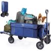 imageTIMBER RIDGE Tailgate Collapsible Folding Wagon Cart Heavy Duty Utility Push Pull Beach Wagon Foldable Outdoor Grocery Cart with Side Pockets for Camping Garden Shopping Holds 225 lbs Blue