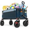 imageTimber Ridge Outdoor Collapsible Wagon with Brakes Utility Folding Cart Heavy Duty All Terrain Wheels for Shopping Camping Garden with Side Bag and Cup Holders GreyNavy