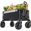 imageTimber Ridge Outdoor Collapsible Wagon with Brakes Utility Folding Cart Heavy Duty All Terrain Wheels for Shopping Camping Garden with Side Bag and Cup Holders GreyGray