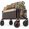 imageTimber Ridge Outdoor Collapsible Wagon with Brakes Utility Folding Cart Heavy Duty All Terrain Wheels for Shopping Camping Garden with Side Bag and Cup Holders GreyTan