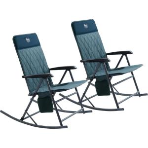 imageTIMBER RIDGE 3Level Adjustable Rocking Camping Chair Padded High Back Outdoor Rocking Chair with Side Pocket Portable Folding Rocker for Adults Supports 300 LBS for Lawn Patio PorchBlue2 Pack