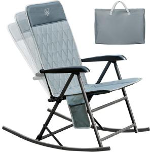 imageTIMBER RIDGE 3Level Adjustable Rocking Camping Chair Padded High Back Outdoor Rocking Chair with Side Pocket Portable Folding Rocker for Adults Supports 300 LBS for Lawn Patio PorchGrey1 Pack