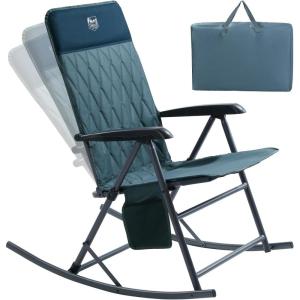imageTIMBER RIDGE 3Level Adjustable Rocking Camping Chair Padded High Back Outdoor Rocking Chair with Side Pocket Portable Folding Rocker for Adults Supports 300 LBS for Lawn Patio PorchBlue1 Pack