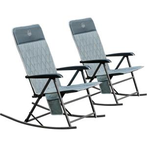 imageTIMBER RIDGE 3Level Adjustable Rocking Camping Chair Padded High Back Outdoor Rocking Chair with Side Pocket Portable Folding Rocker for Adults Supports 300 LBS for Lawn Patio PorchGrey2 Pack