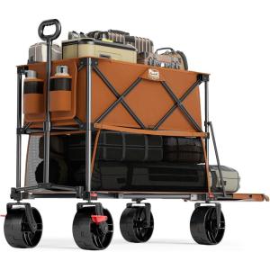 imageTIMBER RIDGE 400L Large Capacity Folding Double Decker Wagon with Brakes 54quot Extra Long Extender Wagon Cart 660lbs Heavy Duty Collapsible Cart AllTerrain Big Wheels for Camping Sports ShoppingOrange With Brakes