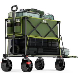 imageTIMBER RIDGE 400L Large Capacity Folding Double Decker Wagon with Brakes 54quot Extra Long Extender Wagon Cart 660lbs Heavy Duty Collapsible Cart AllTerrain Big Wheels for Camping Sports ShoppingGreen With Brakes
