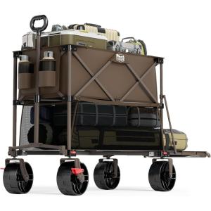 imageTIMBER RIDGE 400L Large Capacity Folding Double Decker Wagon with Brakes 54quot Extra Long Extender Wagon Cart 660lbs Heavy Duty Collapsible Cart AllTerrain Big Wheels for Camping Sports ShoppingTan With Brakes