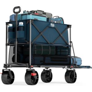imageTIMBER RIDGE 400L Large Capacity Folding Double Decker Wagon with Brakes 54quot Extra Long Extender Wagon Cart 660lbs Heavy Duty Collapsible Cart AllTerrain Big Wheels for Camping Sports ShoppingBlue With Brakes