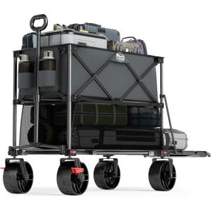 imageTIMBER RIDGE 400L Large Capacity Folding Double Decker Wagon with Brakes 54quot Extra Long Extender Wagon Cart 660lbs Heavy Duty Collapsible Cart AllTerrain Big Wheels for Camping Sports ShoppingGray With Brakes