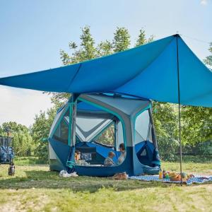 imageTIMBER RIDGE 468 Person Instant Pop Up Cabin Tent Easy 60 Second Setup Weather Resistant Camping Family Hub Tent with Rain Fly and Carry Bag for Outdoor CampingBlue