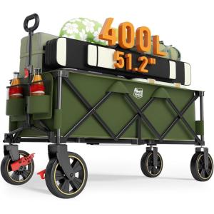 imageTIMBER RIDGE 512 Extended Collapsible Wagon Cart with Brakes and Cargo Net 350LBS Heavy Duty Foldable Utility Wagon with Adjustable Handle 400L Capacity Portable Cart for Camping Sports ShoppingGreen