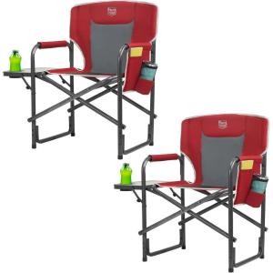 imageTIMBER RIDGE Aluminum Oversized Camping Chair Lightweight Portable Directors Chair with Side Table Detachable Side Pocket for Outdoor Camping Lawn Picnic Support 400lbs Blue 2 PackRed