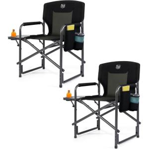 imageTIMBER RIDGE Aluminum Oversized Camping Chair Lightweight Portable Directors Chair with Side Table Detachable Side Pocket for Outdoor Camping Lawn Picnic Support 400lbs Blue 2 PackBlack