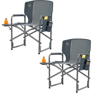 imageTIMBER RIDGE Aluminum Oversized Camping Chair Lightweight Portable Directors Chair with Side Table Detachable Side Pocket for Outdoor Camping Lawn Picnic Support 400lbs Blue 2 PackGrey