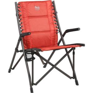 imageTIMBER RIDGE Bungee Folding Camping Chairs for Adults Heavy Duty Collapsible Padded Chair with Armrests Cup Holder Foldable Outdoor Lounge Chairs for Beach Fishing Lawn Supports 300 lbs RedRed