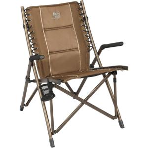 imageTIMBER RIDGE Bungee Folding Camping Chairs for Adults Heavy Duty Collapsible Padded Chair with Armrests Cup Holder Foldable Outdoor Lounge Chairs for Beach Fishing Lawn Supports 300 lbs RedEarth Brown