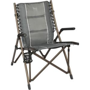 imageTIMBER RIDGE Bungee Folding Camping Chairs for Adults Heavy Duty Collapsible Padded Chair with Armrests Cup Holder Foldable Outdoor Lounge Chairs for Beach Fishing Lawn Supports 300 lbs RedGrey