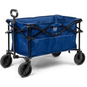 imageTIMBER RIDGE Folding Collapsible Wagon Utility Push Pull Beach Wagon with AllTerrain Universal Wheels Heavy Duty Foldable Grocery Cart for Outdoor Garden Camping Shopping Holds 225 lbs Dark Blue