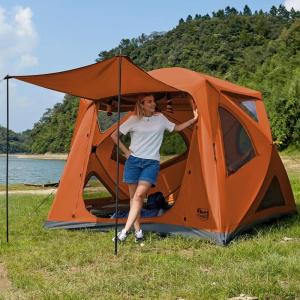 imageTIMBER RIDGE Instant Pop Up Hub Tent 4 Person Portable Weather Resistant Camping Tent 60 Second SetUp Easy Up Tents with Rain Fly and Carry Bag Orange