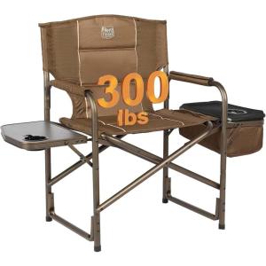 imageTIMBER RIDGE Lightweight Camping Chair Portable Laurel Directors Chair with Foldable Side Table Cooler Bag ampamp Mesh Pocket Compact Outdoor Folding Lawn Chair Supports 300lbs GreyEarth Brown