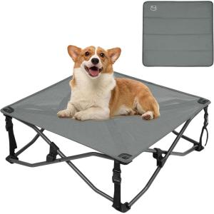 imageTIMBER RIDGE Outdoor Dog Bed Cooling Elevated Pet Bed Portable Raised Dog Bed with Breathable Mesh Dog Bed Foldable Dog Cot for Indoor ampamp Outside GreyPad Mat
