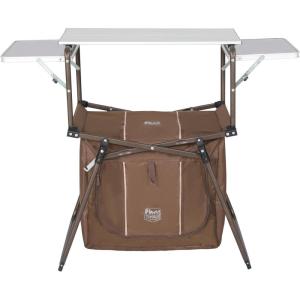 imageTIMBER RIDGE Outdoor Folding Camping Kitchen Table Lightweight Portable Aluminum Cooking Table with Storage and Carry Bag Camp Cook Station Foldable Grill Table for BBQ Picnic Backyard BrownBrown