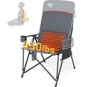imageTIMBER RIDGE Oversized Camping Chair with Lumbar Support Portable Folding Chair Heavy Duty for Adults Supports 450 LBS for Outdoor Camping Lawn with High Back Cup Holder Side Pocket  BlueHeated Gray