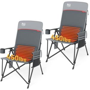 imageTIMBER RIDGE Oversized Camping Chair with Lumbar Support Portable Folding Chair Heavy Duty for Adults Supports 450 LBS for Outdoor Camping Lawn with High Back Cup Holder Side Pocket  BlueHeated Gray 2 Set