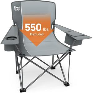 imageTIMBER RIDGE Oversized Folding Camping Chair for Adults Support 550 LBS Heavy Duty with Cup Holder Side Pocket for Camp Lawn Picnic Tan 2 PackGrey