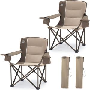 imageTIMBER RIDGE Oversized Folding Camping Chair for Adults Support 550 LBS Heavy Duty with Cup Holder Side Pocket for Camp Lawn Picnic Tan 2 PackTan2 Pack