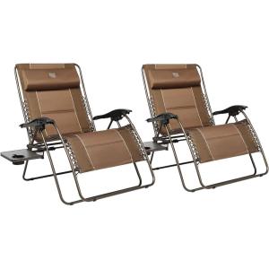 imageTIMBER RIDGE Oversized Zero Gravity Chair 33In Wide XXL Zero Gravity Reclining Chair with Side Table Full Padded Lounge Chair for Outdoor Camping Patio Lawn Heavy Duty Supports 500lbs Blue1 PackBrown2 Pack