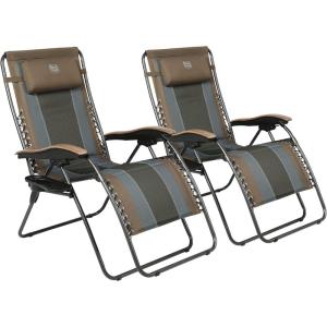 imageTIMBER RIDGE Oversized Zero Gravity Chair Padded Reclining Lounge Chair with Adjustable Headrest ampamp Cup Holder Heavy Duty Support 350 lbs Foldable for Camping Lawn Outdoor ampamp IndoorBrown2 Pack