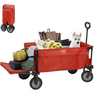 imageTIMBER RIDGE Tailgate Collapsible Folding Wagon Cart Heavy Duty Utility Push Pull Beach Wagon Foldable Outdoor Grocery Cart with Side Pockets for Camping Garden Shopping Holds 225 lbs Red