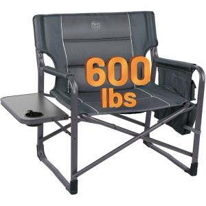 imageTIMBER RIDGE XXL Upgraded Oversized Directors Chairs with Foldable Side Table Detachable Side Pocket Heavy Duty Folding Camping Chair up to 600 Lbs Weight Capacity Grey Ideal Gift 2 PackDark Grey